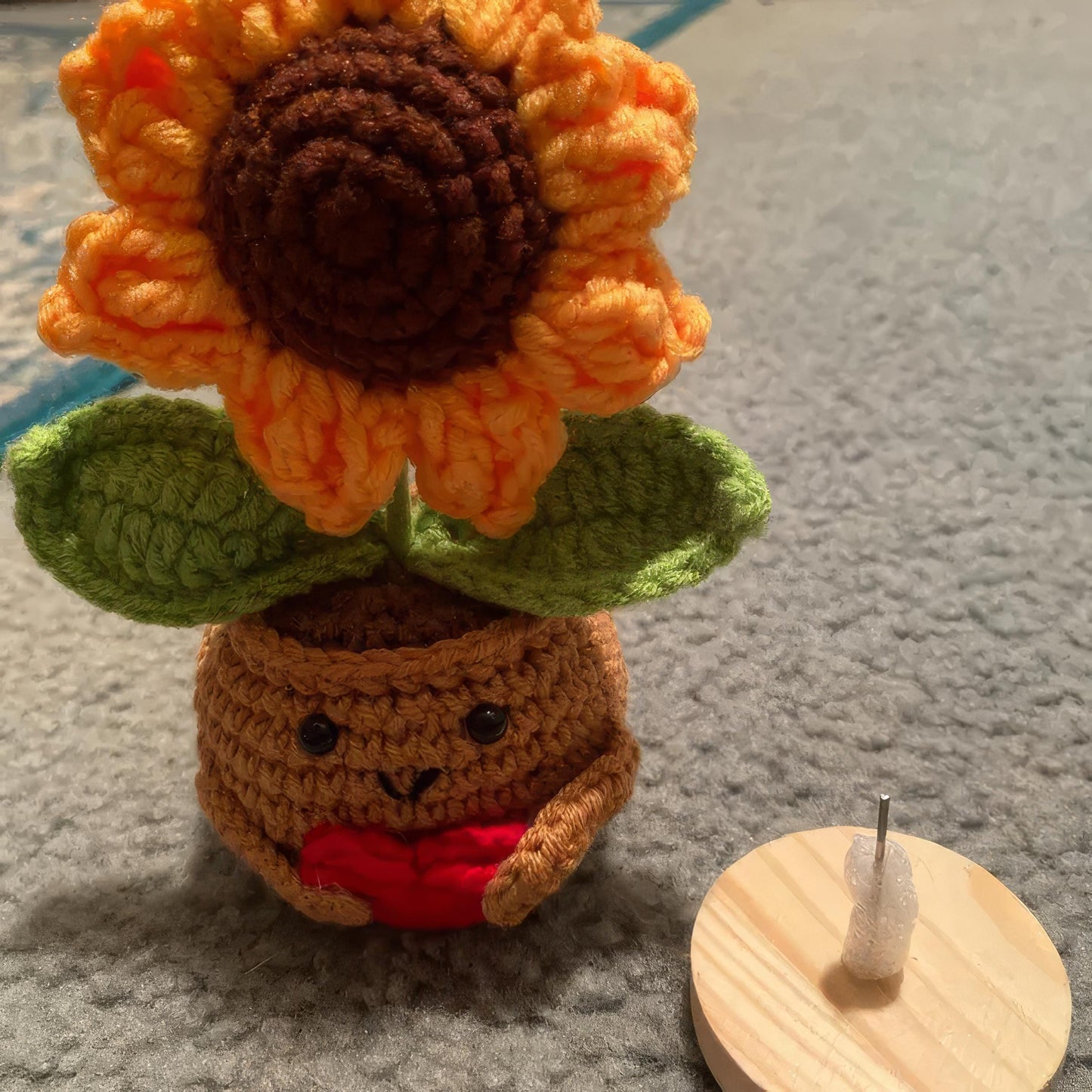 Handmade Crochet Sunflower in Pot: Emotional Support Desk Decor