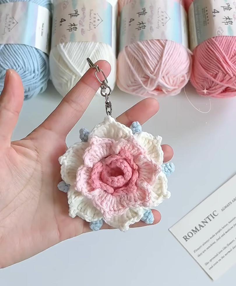 Crochet Mini Flower Bouquet Keychain: Handmade Cotton Yarn Bag Charm, Crochet Flower Keychain, Crochet Keychain, Bouquet Flower