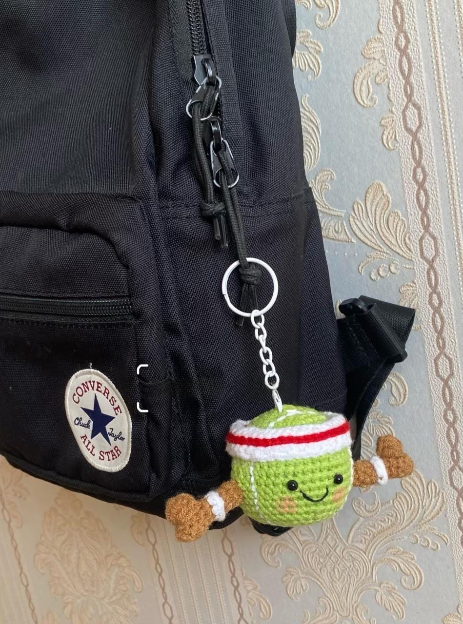 Cute Crochet Tennis Ball Plush, Handmade Sports Amigurumi Plush Toy, Kawaii Mini Ball Plush, Sports Lover Gift, Coach Gift, Tennis Gift