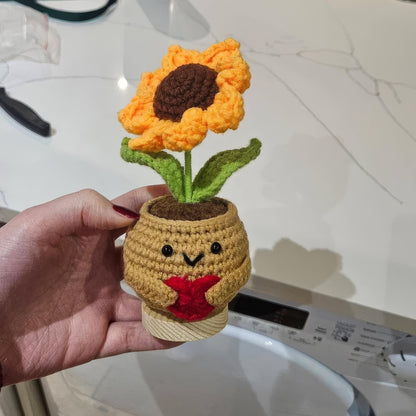 Handmade Crochet Sunflower in Pot: Emotional Support Desk Decor