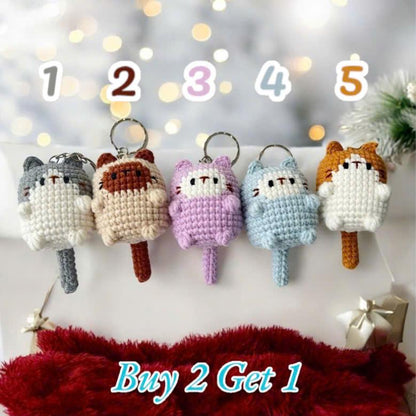 Crochet Cat Keychain: Handmade Cotton Amigurumi Keyring