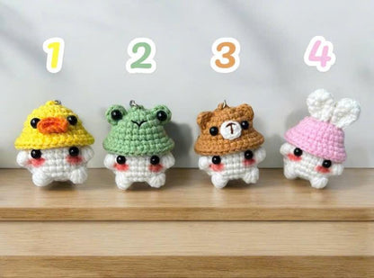 Crochet Mushroom Keychain: Handmade Cotton Amigurumi with Hat