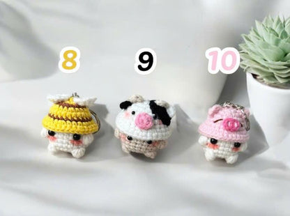 Crochet Mushroom Keychain: Handmade Cotton Amigurumi with Hat