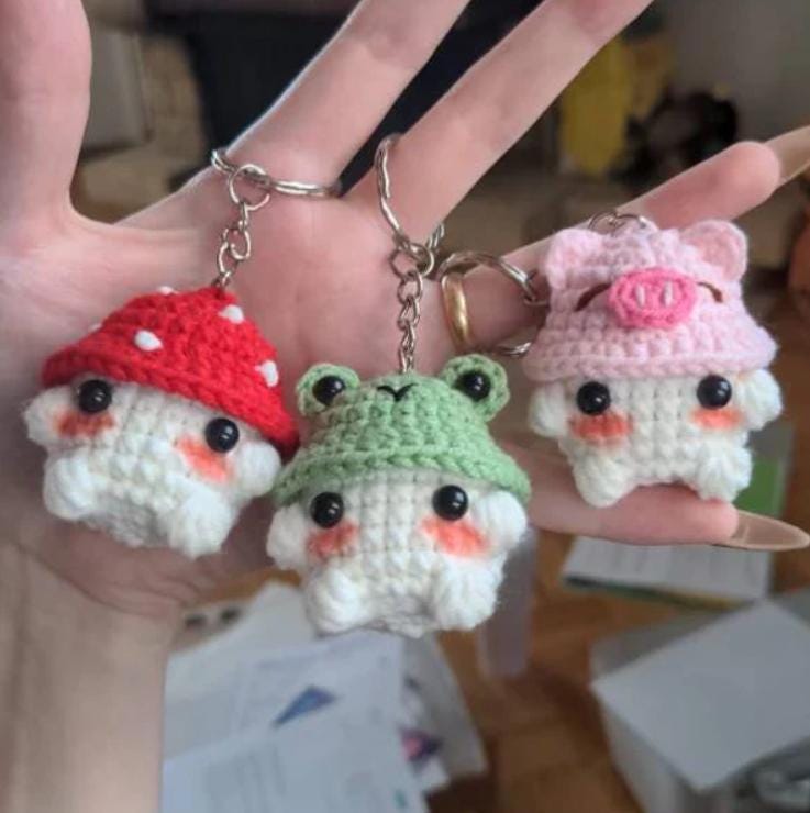 Crochet Mushroom Keychain: Handmade Cotton Amigurumi with Hat