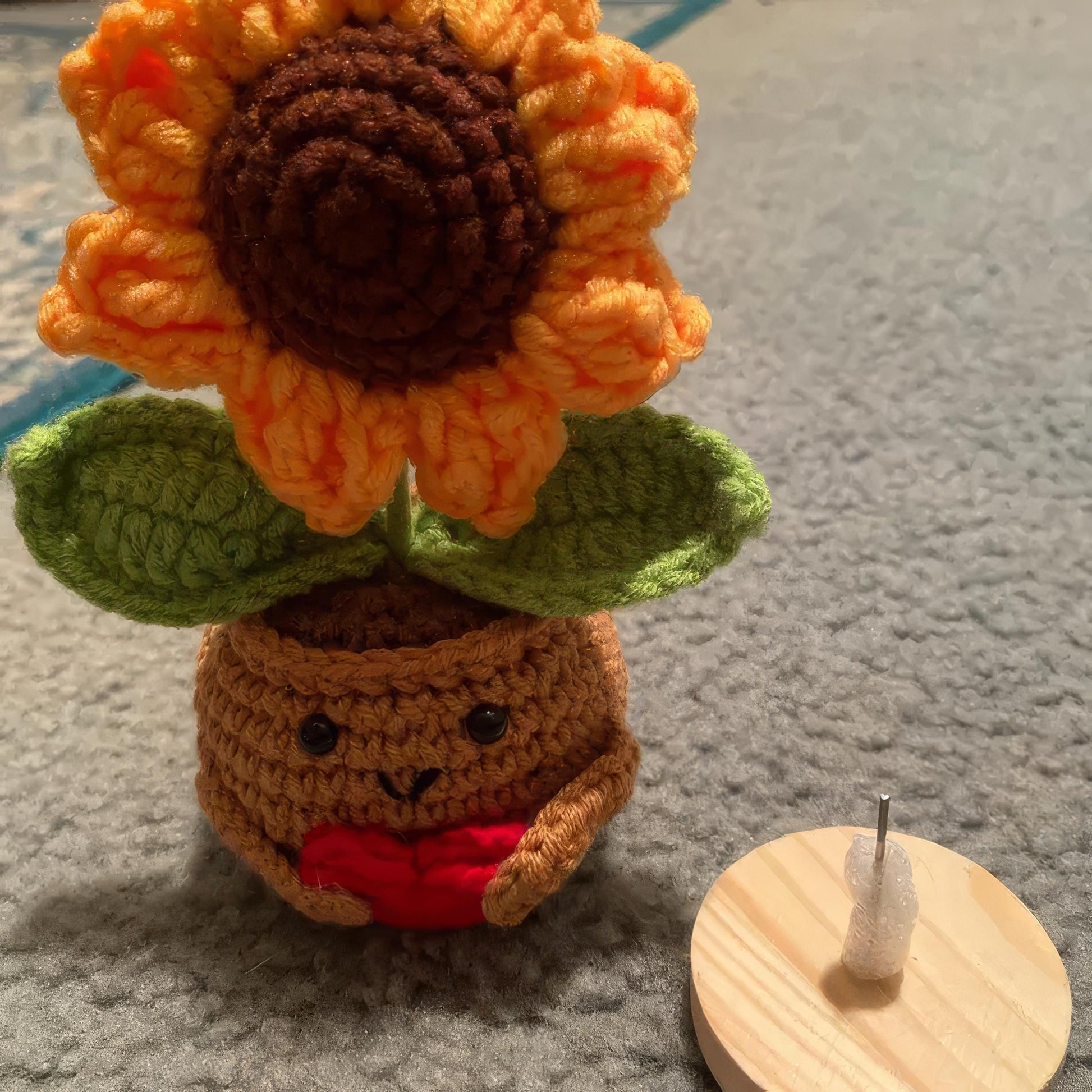 Handmade Crochet Sunflower in Pot: Emotional Support Desk Decor