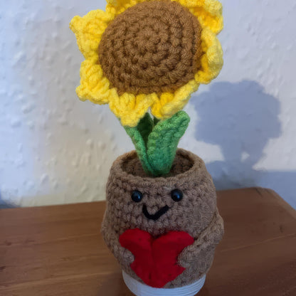 Handmade Crochet Sunflower in Pot: Emotional Support Desk Decor