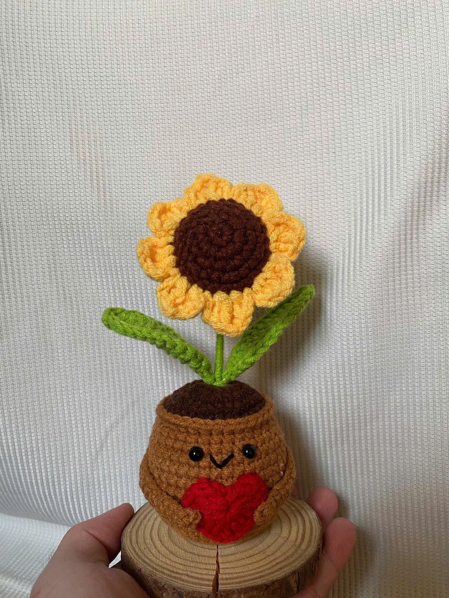 Handmade Crochet Sunflower in Pot: Emotional Support Desk Decor