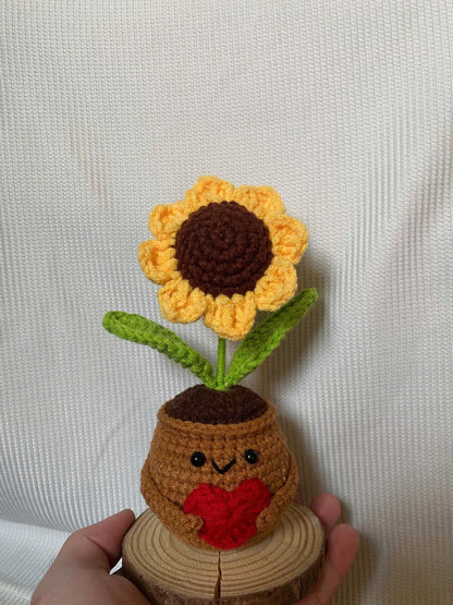 Handmade Crochet Sunflower in Pot: Emotional Support Desk Decor