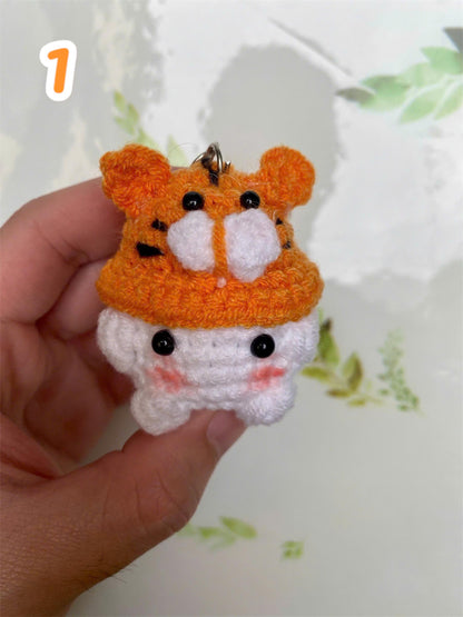 Crochet Mushroom Keychain with Hat: Handmade Cotton Amigurumi