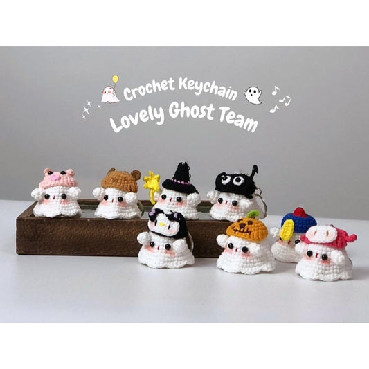 Crochet Ghost Keychain: Handmade Cotton Mushroom Hat Keyring