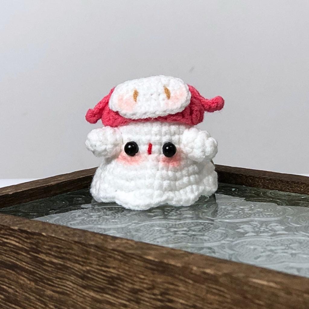 Crochet Ghost Keychain: Handmade Cotton Mushroom Hat Keyring