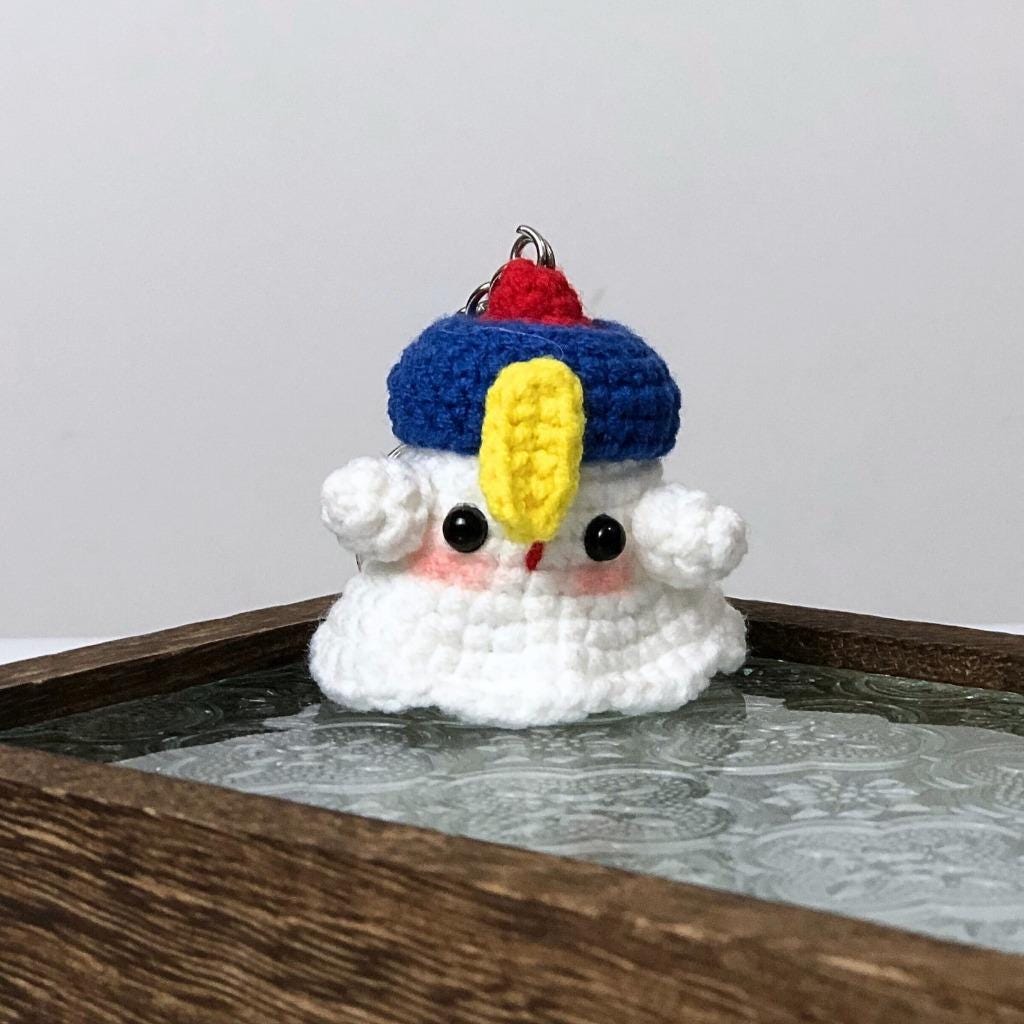 Crochet Ghost Keychain: Handmade Cotton Mushroom Hat Keyring