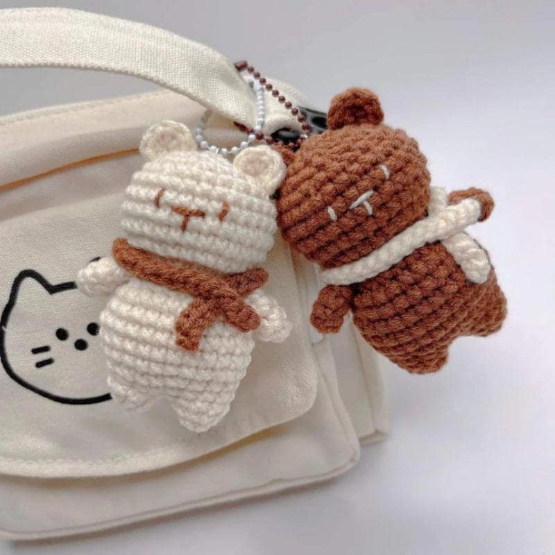 Crochet Teddy Bear Keychain: Handmade Cotton Amigurumi Charm
