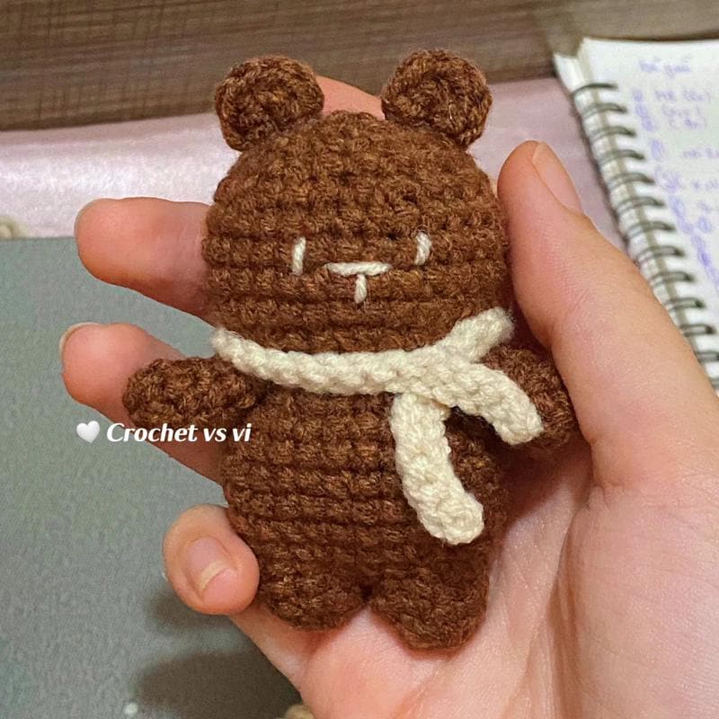 Crochet Teddy Bear Keychain: Handmade Cotton Amigurumi Charm