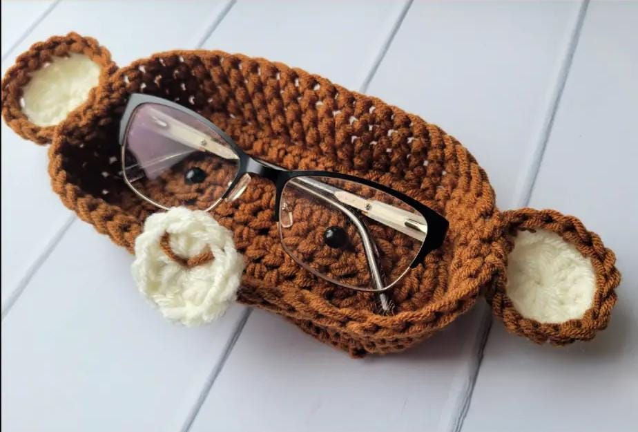 Crochet Animal Glasses Holder: Bear, Panda, Dog, Bee, Monkey, Frog