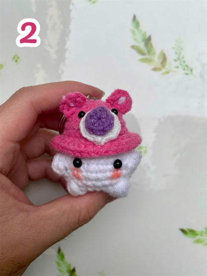 Crochet Mushroom Keychain with Hat: Handmade Cotton Amigurumi