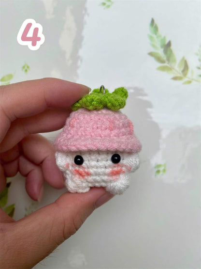 Crochet Mushroom Keychain with Hat: Handmade Cotton Amigurumi