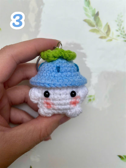 Crochet Mushroom Keychain with Hat: Handmade Cotton Amigurumi