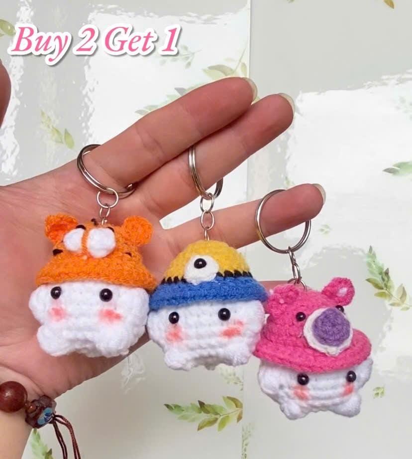 Crochet Mushroom Keychain with Hat: Handmade Cotton Amigurumi