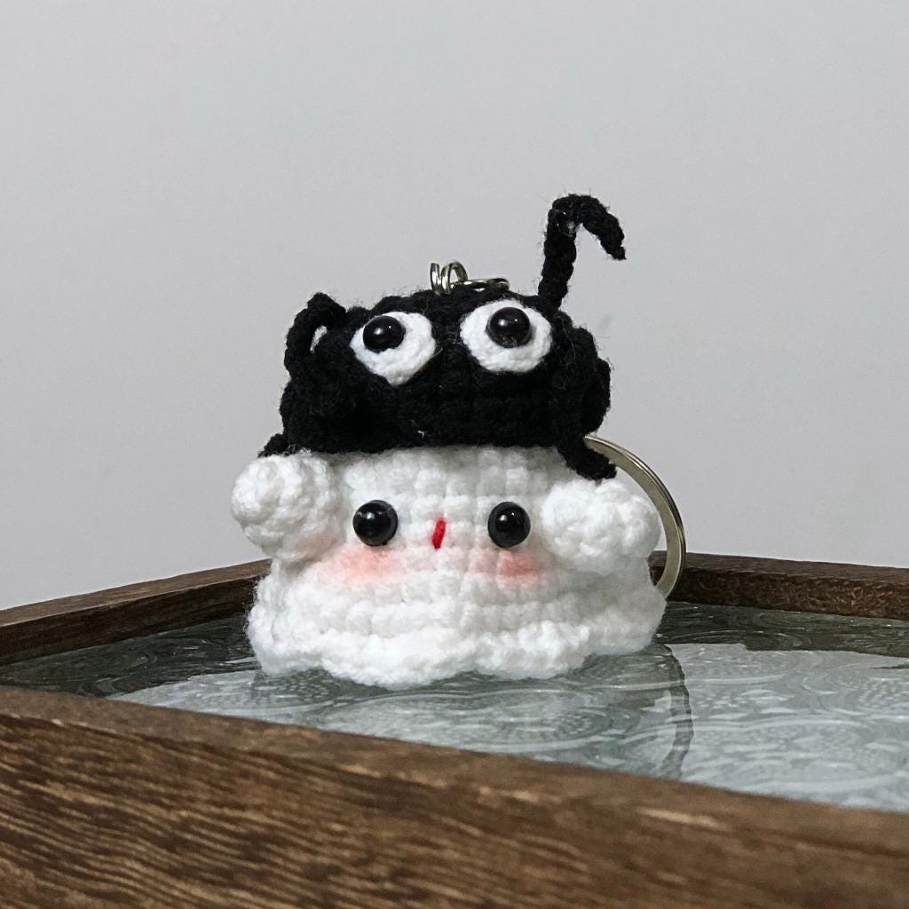 Crochet Ghost Keychain: Handmade Cotton Mushroom Hat Keyring