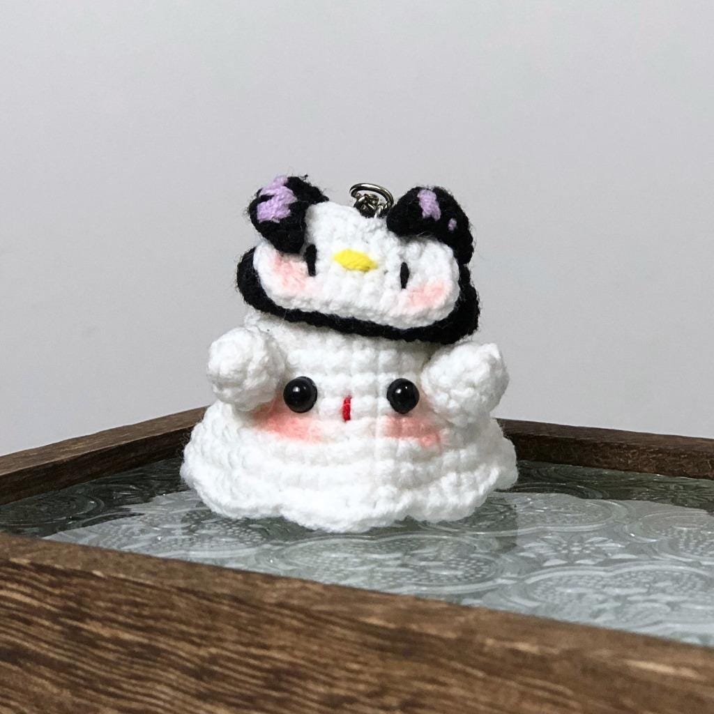 Crochet Ghost Keychain: Handmade Cotton Mushroom Hat Keyring