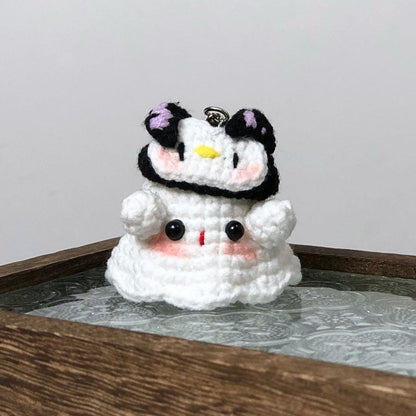 Crochet Ghost Keychain: Handmade Cotton Mushroom Hat Keyring