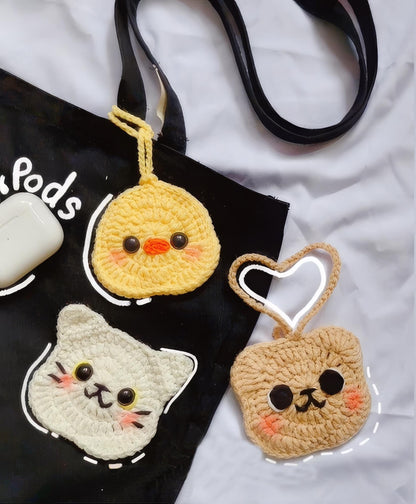 Handmade Crochet Duck, Bear, Cat AirPod Case – Cute, Protective & Customizable Earbuds Holder, Gift for Cat Lovers, Crochet Airpod Case