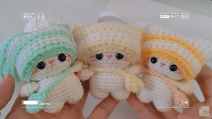 Crochet Cat Keychain: Handmade Amigurumi Beanie Cat Keyring