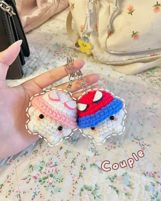 Crochet Cute Mushroom Keychain, Mushroom Wear Hat Keychain, Spider Mushroom, Crochet Keychain, Couple Keychain, Crochet Spider Mushroom