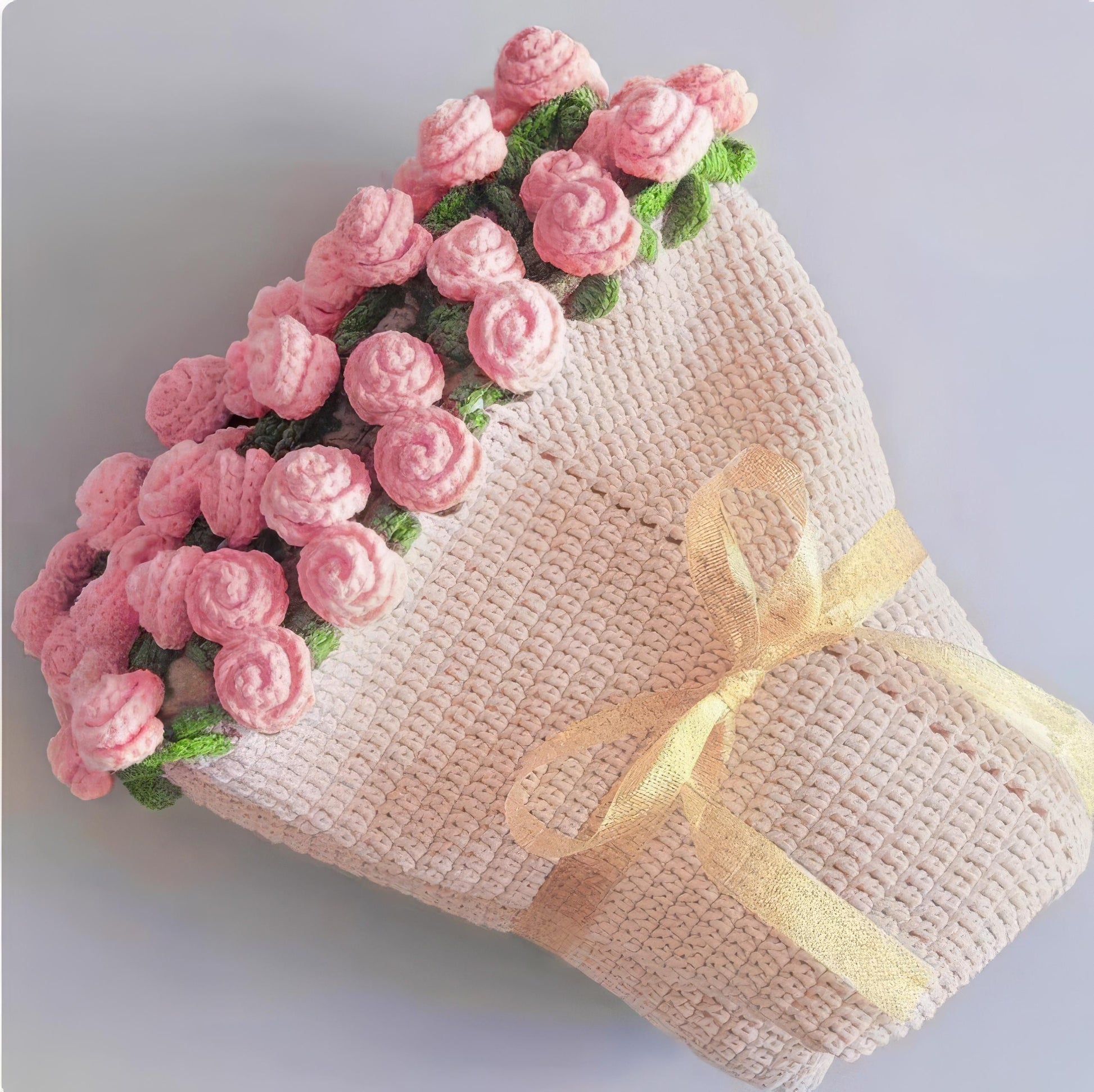 Crochet Rose Bouquet Blanket: Handmade Cotton Flower Blanket, Valentines Gift, Mother’s Day Gift, Wedding Gift