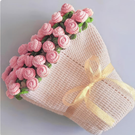 Crochet Rose Bouquet Blanket: Handmade Cotton Flower Blanket, Valentines Gift, Mother’s Day Gift, Wedding Gift