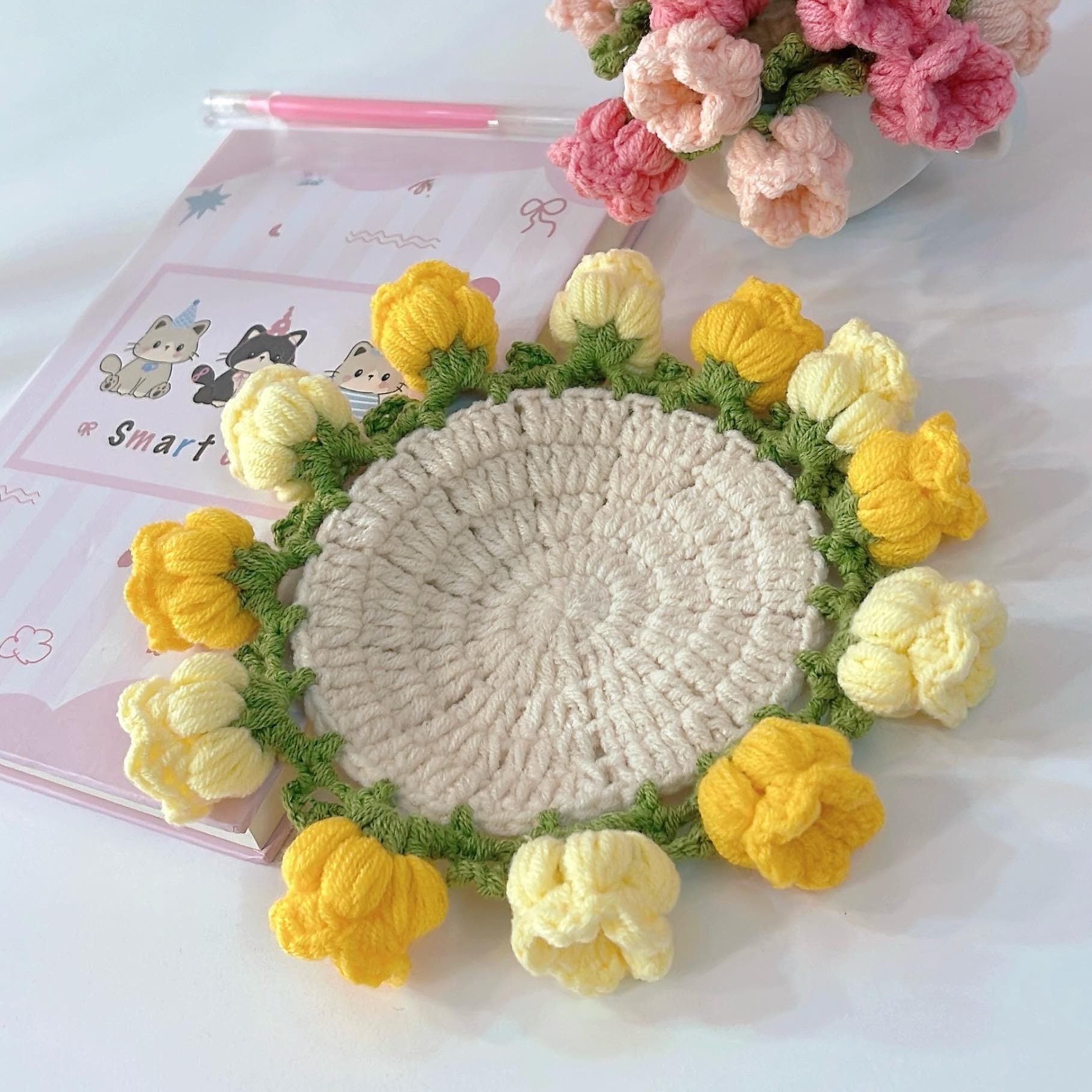 Handmade Crochet Flower Coaster, Crochet Flower Bouquet Blanket, Crochet Flower Bouquet, Mother's Day Gift, Crochet Coaster, Gift for Her