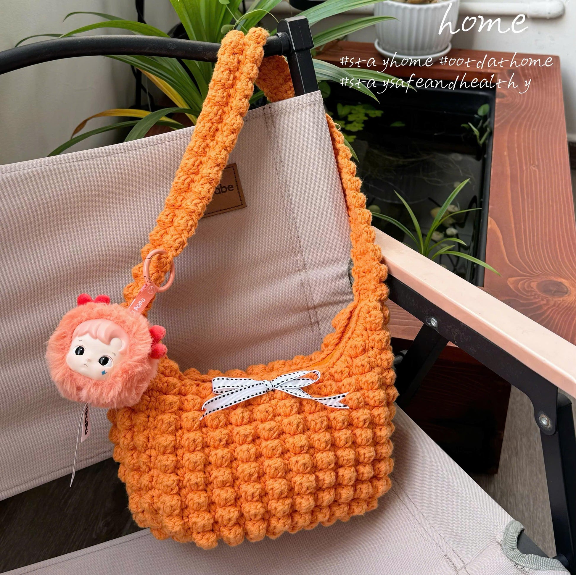 Crochet Popcorn Shoulder Bag: Handmade Macrame Yarn Coquette Bag