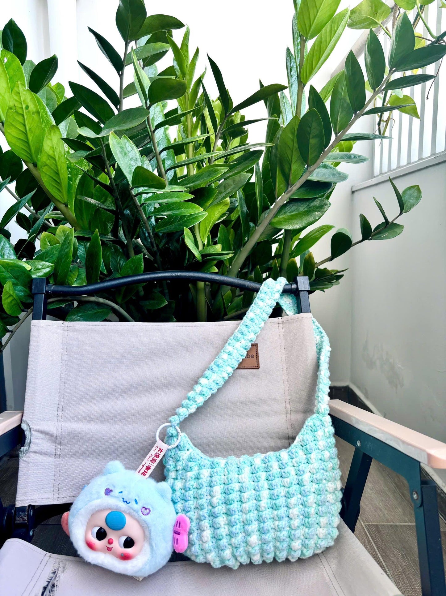 Crochet Popcorn Shoulder Bag: Handmade Macrame Yarn Coquette Bag