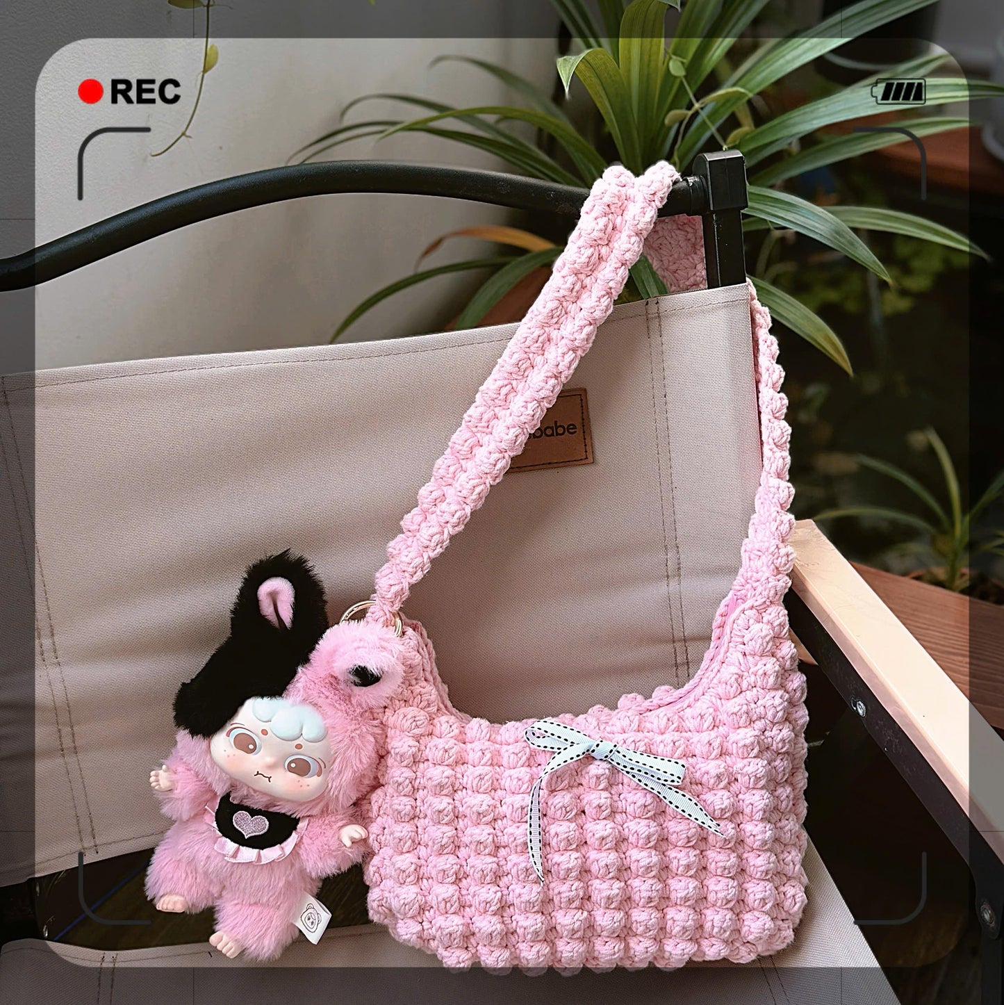 Crochet Popcorn Shoulder Bag: Handmade Macrame Yarn Coquette Bag