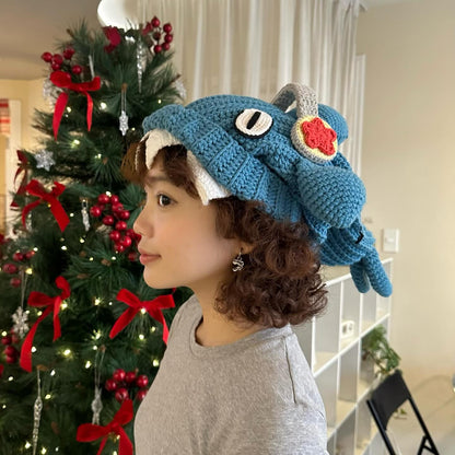 Cute Crochet Fish Hat, Handmade Knit Animal Hat, Funny Fish Costume Cap, Festival Hat, Gift For Her, Crochet bucket hat, Crochet Hat