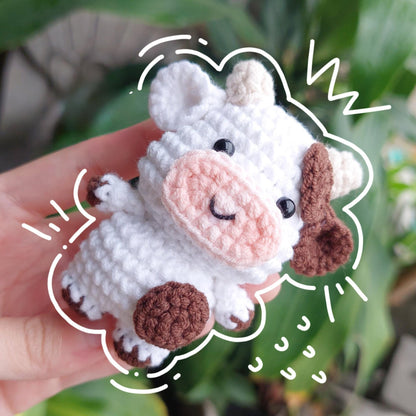 Little Fluffy Cow Plushie, Cute Mini Cow Crochet Plush, Moochi Tiny Cow, Cow Amigurumi, Crochet Bag Charm, Crochet Keychain, Stuffed Animal