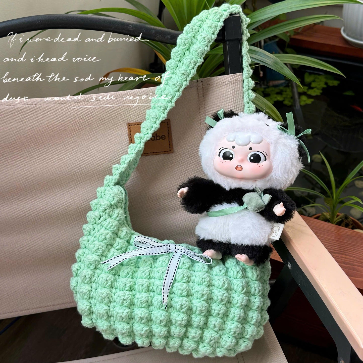 Crochet Popcorn Shoulder Bag: Handmade Macrame Yarn Coquette Bag