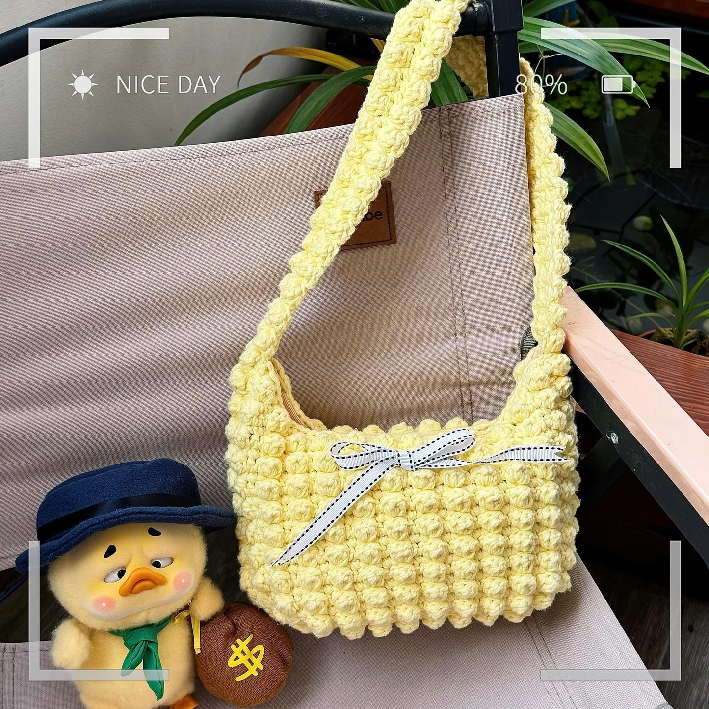 Crochet Popcorn Shoulder Bag: Handmade Macrame Yarn Coquette Bag