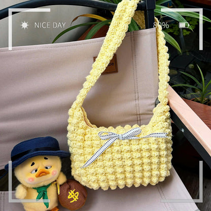 Crochet Popcorn Shoulder Bag: Handmade Macrame Yarn Coquette Bag