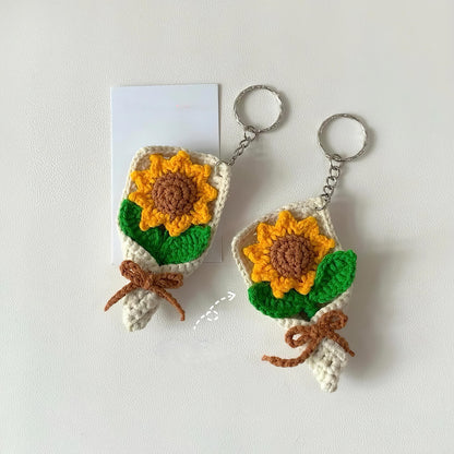 Crochet Mini Flower Bouquet Keychain: Handmade Cotton Yarn Bag Charm, Crochet Flower Keychain, Crochet Keychain, Bouquet Flower