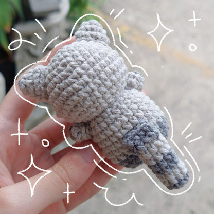 Crochet Raccoon Plushie: Handmade Amigurumi Woodland Keychain Gift