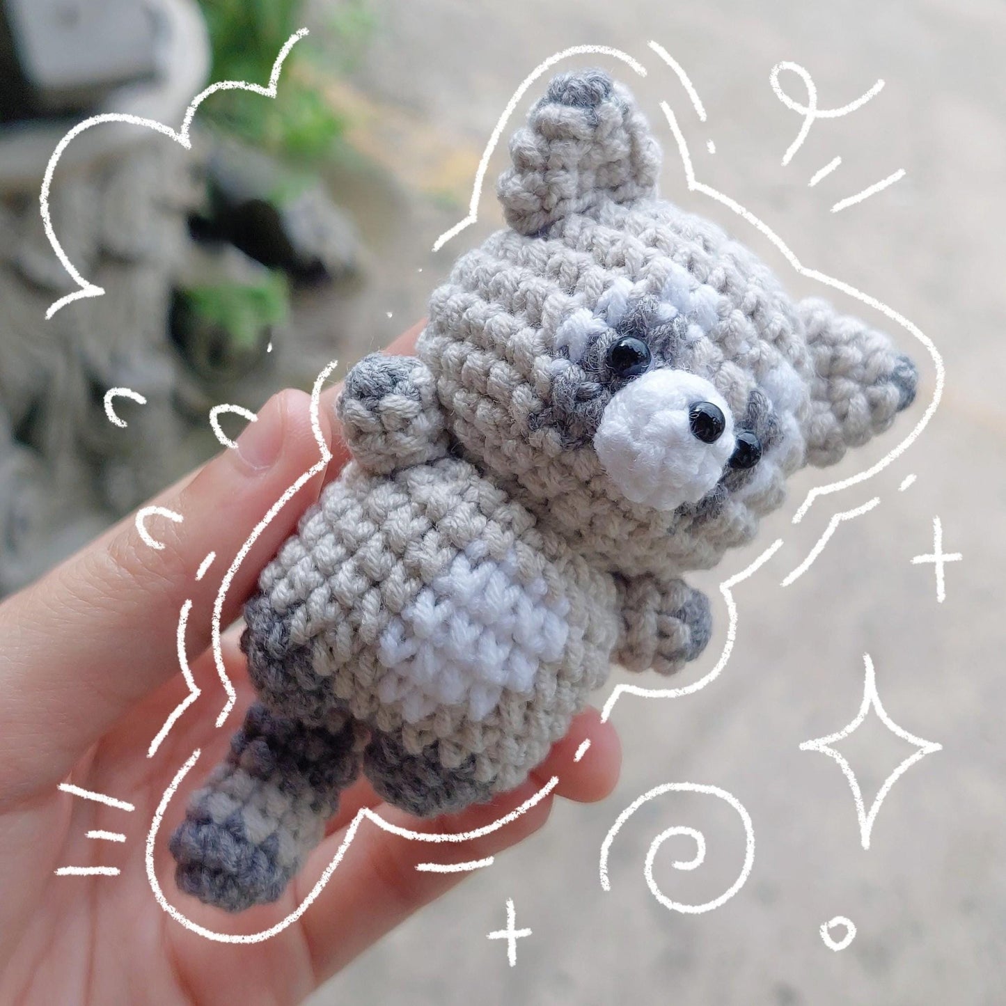 Crochet Raccoon Plushie: Handmade Amigurumi Woodland Keychain Gift