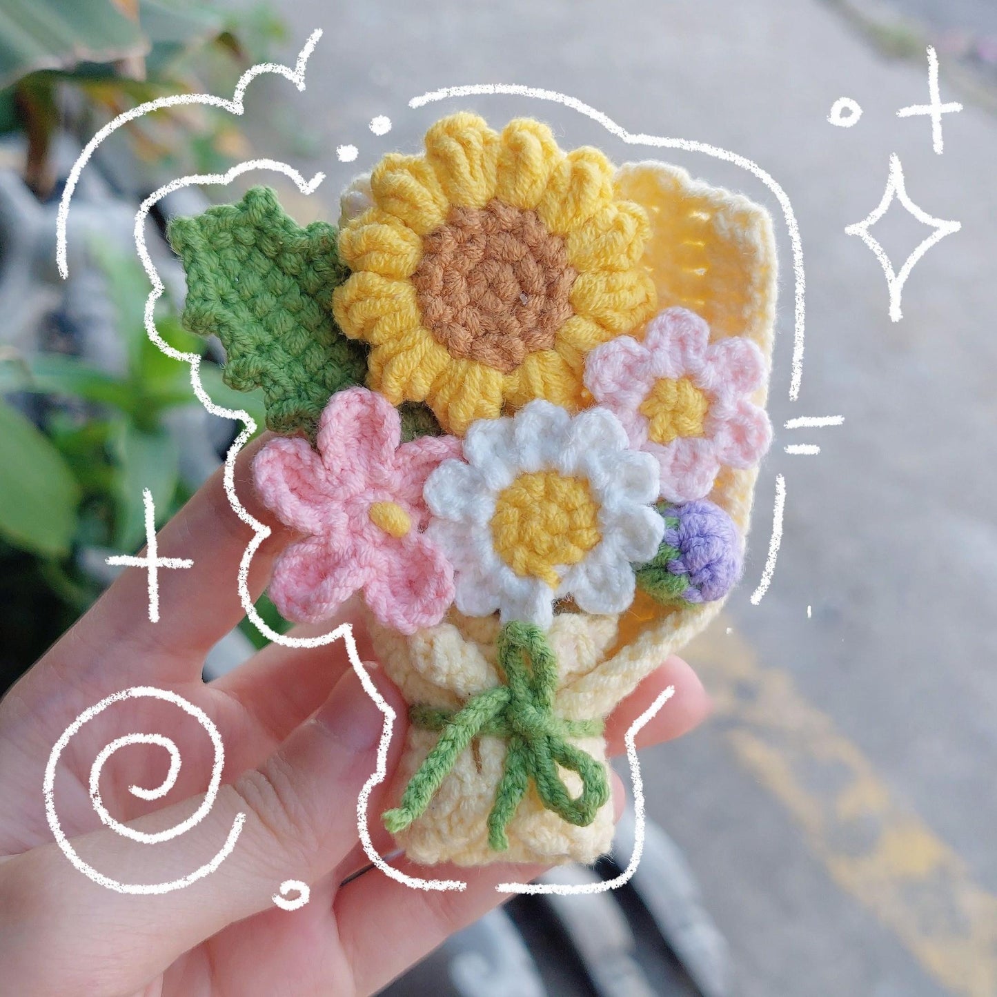 Crochet Mini Flower Bouquet Keychain: Handmade Cotton Yarn Bag Charm, Crochet Flower Keychain, Crochet Keychain, Bouquet Flower
