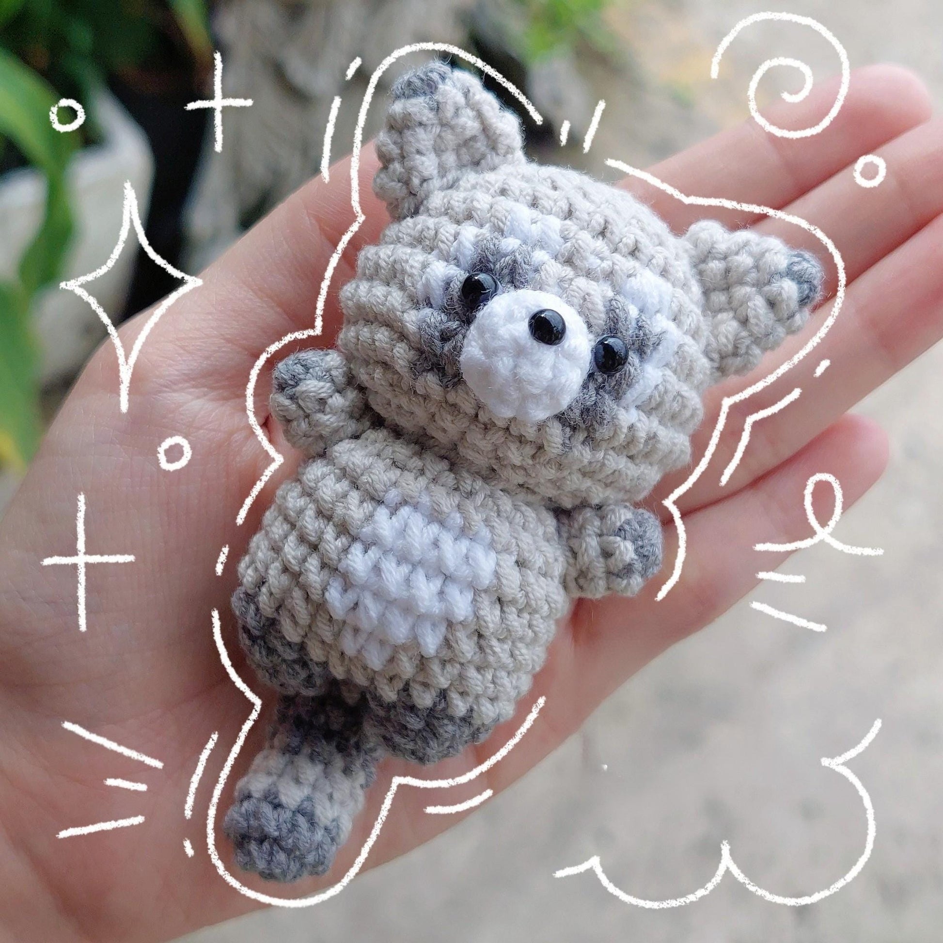 Crochet Raccoon Plushie: Handmade Amigurumi Woodland Keychain Gift