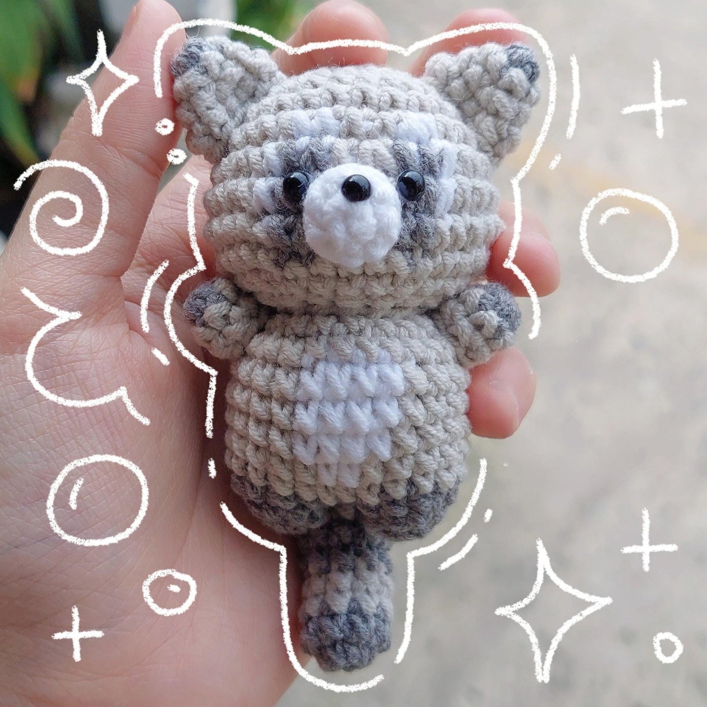 Crochet Raccoon Plushie: Handmade Amigurumi Woodland Keychain Gift