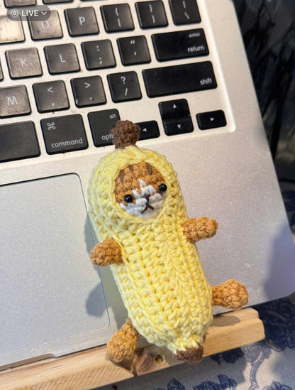 Crochet Banana Cat Keychain: Funny Meme Plushie Toy