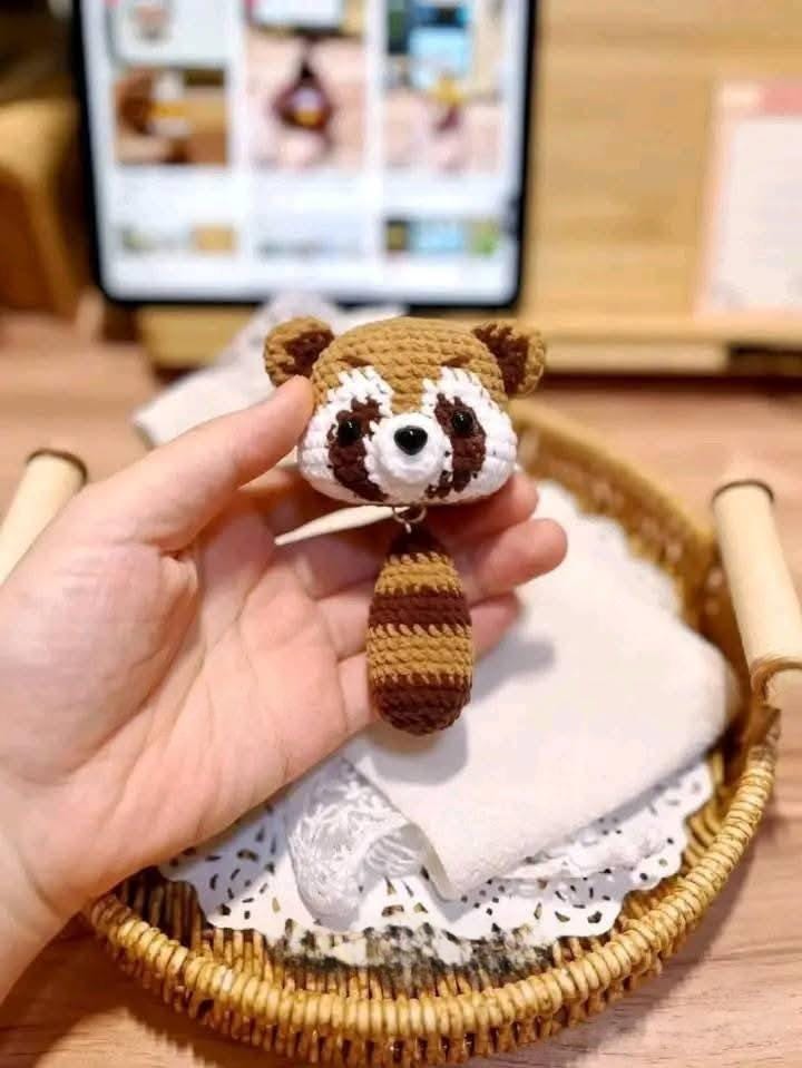 Crochet Raccoon Plushie: Handmade Amigurumi Woodland Keychain Gift