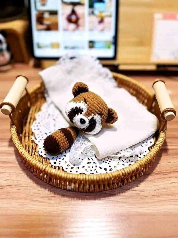 Crochet Raccoon Plushie: Handmade Amigurumi Woodland Keychain Gift