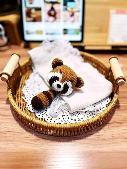 Crochet Raccoon Plushie: Handmade Amigurumi Woodland Keychain Gift